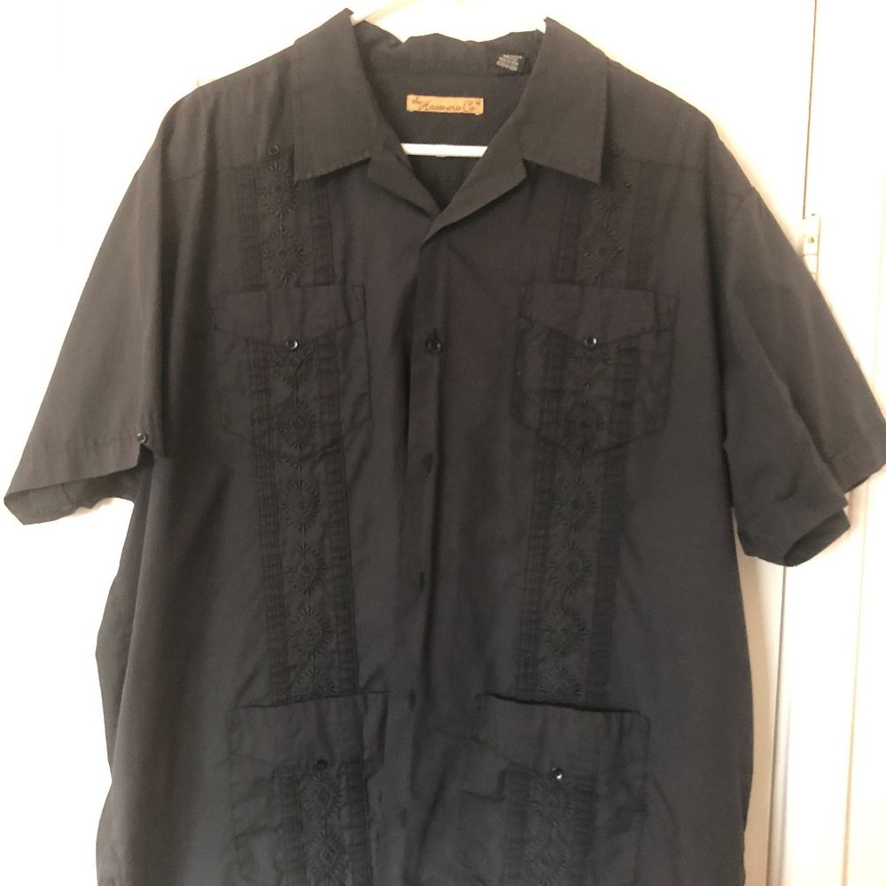 Havanera Co. Black Short Sleeve Guayabera Embroidered Shirt XL